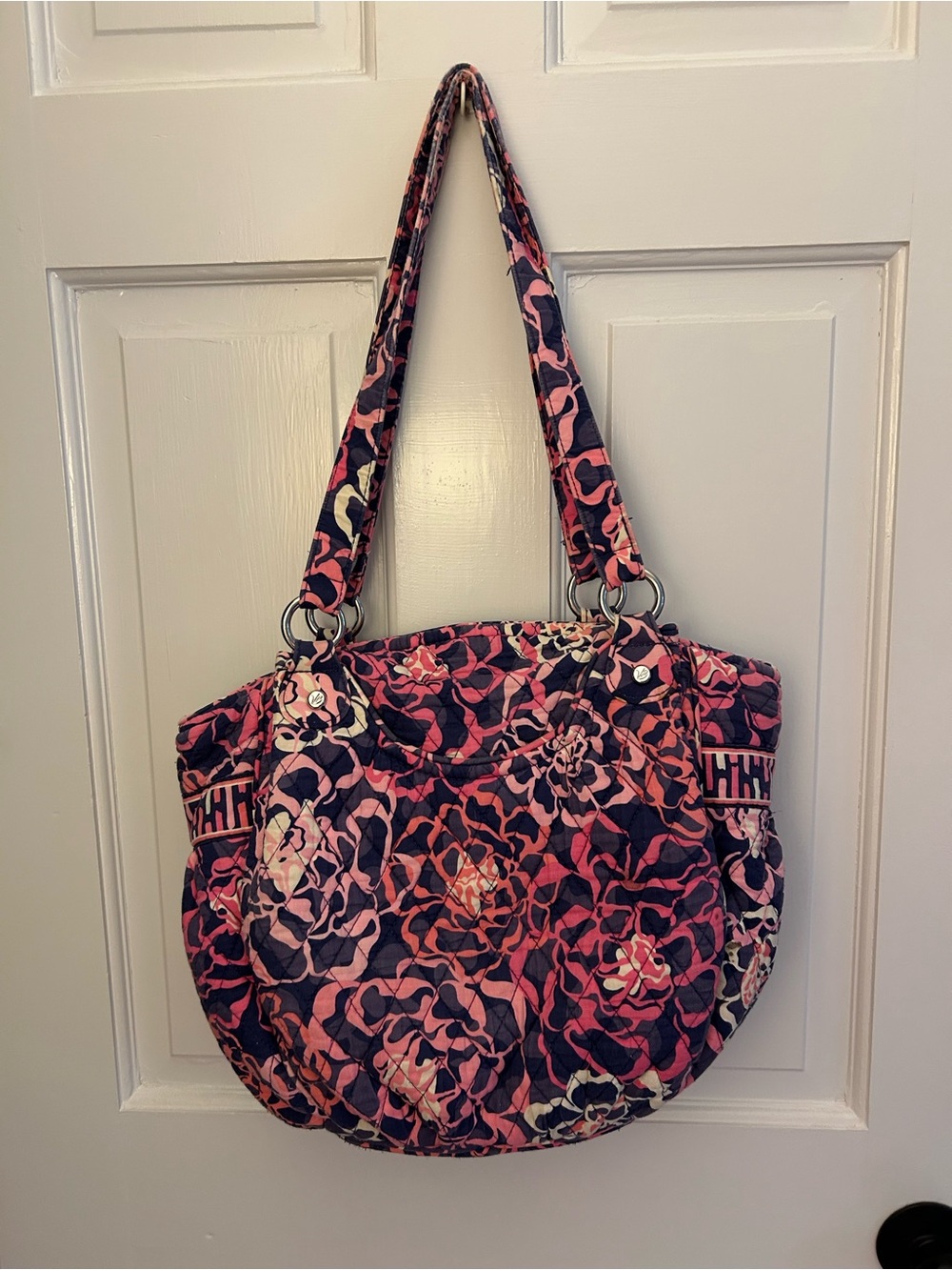 Vera Bradley Pink and Navy Floral Quilted Shoulder Tote